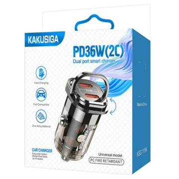 Kaku KSC-1194 - Incarcator Auto + Cablu , 0m, PD36W, 2xUSB-C, Negru - Img 1