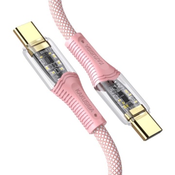 Kaku KSC-809 - Cablu Date si Incarcare, Type-C, PD60W, QC3.0, Braided, LED Power, 1m, Roz - Img 2