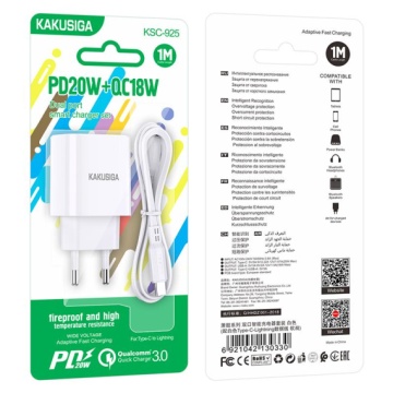 Kaku KSC-925 - Incarcator Retea + Cablu Lightning, 1m, PD20W, 1xUSB-C, 1xUSB-A, Alb - Img 1