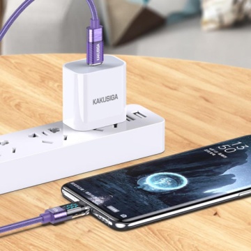 Kaku KSC-971 - Cablu Date si Incarcare, Type-C, PD100W, QC3.0, Braided, LED Power, 1m, Violet - Img 4