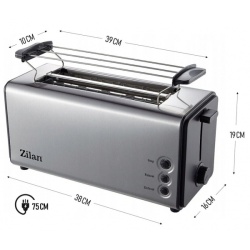 Prajitor de paine dublu Zilan ZLN2720 – 1300W, inox, 4 felii, 6 nivele de rumenire, functii de decongelare, reincalzire si oprire automata - Img 2