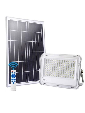 Proiector cu panou solar stradal cu lupa 100W Pexor 6LED Clasa A, Control inteligent Wireless, Telecomanda și Suport inclus, Alb - Img 1