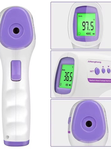 Termometru non contact cu infrarosu Smartix digital, de mare precizie, Display LED HD, masurare fara atingere, Pentru copii și adulti, Alb-Violet - Img 5