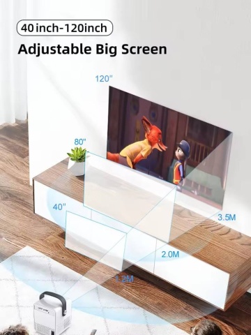 Video proiector Wireless FULL HD Smartix T2 Pro 1080P, Wi-Fi + BT 5.0 Dual Band, 25DB, Ecran mare de 130 inch, Durata de viata foarte lunga, Alb - Img 6