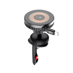 XO CX024 – Suport auto cu incarcare wireless 15W magnetic pentru ventilatie cu cablu Type-C 1m MultiAngle AutoLock, negru - Img 5