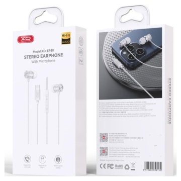 XO EP80 - Casti cu Fir, In Ear, Type-C, 1.2m cablu, Digital, Alb - Img 1