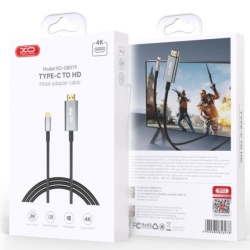 XO GB019 - Cablu Audio si Video, Type-C la HDMI, HD 4k, 1.8m, Gri - Img 1