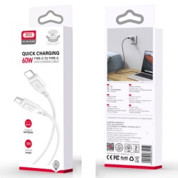 XO NB-Q236B - Cablu Date si Incarcare, USB-C, PD60W, QC3.0, Braided, 1m, Alb - Img 1