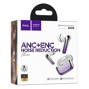 Hoco EQ16 - Casti Wireless, Ear Buds, Bluetooth 5.3, 180h StandBy, 320mAh, Glaze, Violet - Img 2
