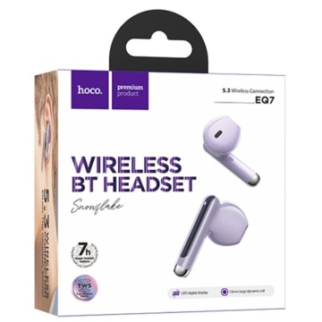 Hoco EQ7 - Casti Wireless, Ear Buds, Bluetooth 5.3, 180h StandBy, 300mAh, Power LED, Snowflake, Violet - Img 4