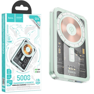 Hoco Q14 - Baterie Externa Wireless 5000mAh, 1xUSB-C PD, 5V, 2A, Magnet, Display LED, Albastru - Img 1