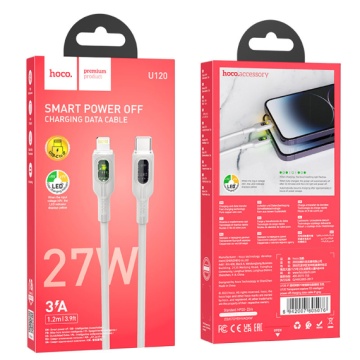 Hoco U120 - Cablu Date si Incarcare, Type-C, PD27W, QC3.0, 5A, LED Power, 1.2m, Gri - Img 1