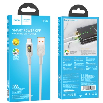 Hoco U120 - Cablu Date si Incarcare, USB la Type-C, 18W, 5A, LED Power, 1.2m, Gri - Img 1