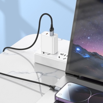 Hoco X102 - Cablu Date si Incarcare, USB-C la Lightning, PD27W, QC3.0, Braided, 1m, Negru - Img 6