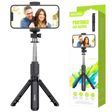 Kaku KSC-1143 Suport Stand, tip Selfie, pentru telefon, cu Trepied, Telescopic, Aluminiu, telecomanda BT, Negru - Img 1