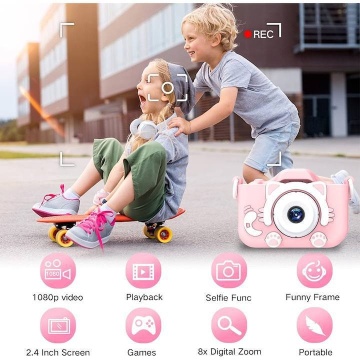 OEM KidsCam 2.0 - Camera Foto/Video pentru copii 2 inch, HD dual lens, silicon roz, - Img 4