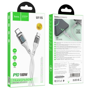 Hoco U115 - Cablu Date si Incarcare, USB-C, PD100W, QC3.0, 1m, Gri - Img 1