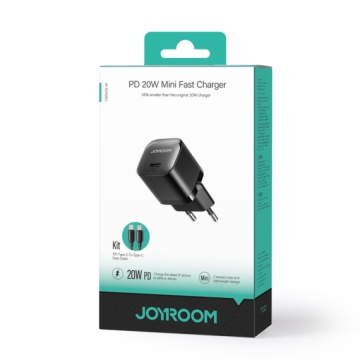 Joyroom JR-TCF02 - Incarcator Retea + Cablu Lightning, 20W, 1xUSB-C, PD, Compact, Negru - Img 1