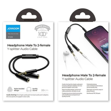 Joyroom SY-A04 - Cablu, Audio Y Splitter, 2x Jack 3.5mm (F) - la Jack 3.5mm (M) - 20cm, Negru - Img 1