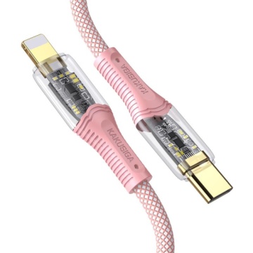 Kaku KSC-809 - Cablu Date si Incarcare, Type-C la Lightning, PD20W, QC3.0, Braided, LED Power, 1m, Roz - Img 2