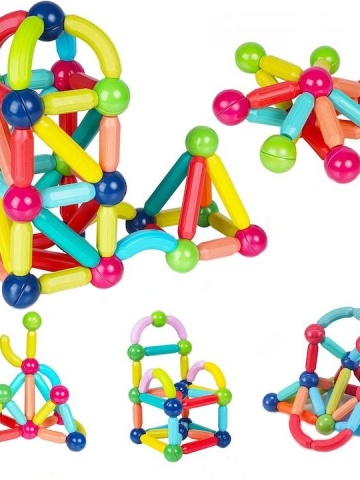 Set 100 Magnetic Sticks – Joc Educativ de Construcție cu 100 de Piese, Bile și Bețe Magnetice, Ideal pentru Copii 3+, Multicolor - Img 2