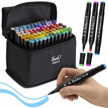 Set 80 Markere Smartix, geanta de depozitare inclusa, 2 tipuri de varf, pe baza de alcool, culori intense, multicolor - Img 5