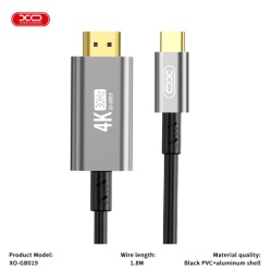 XO GB019 - Cablu Audio si Video, Type-C la HDMI, HD 4k, 1.8m, Gri - Img 3