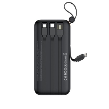 XO PR278 - Baterie externa 10000mAh + Cabluri 4in1, USB-A/USB-C/microUSB/Lightning, afisaj LED, , Negru - Img 2