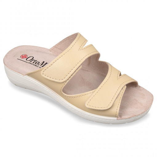 Papuci confort, pentru femei OrtoMed 2601-G10-G01 bej inchis