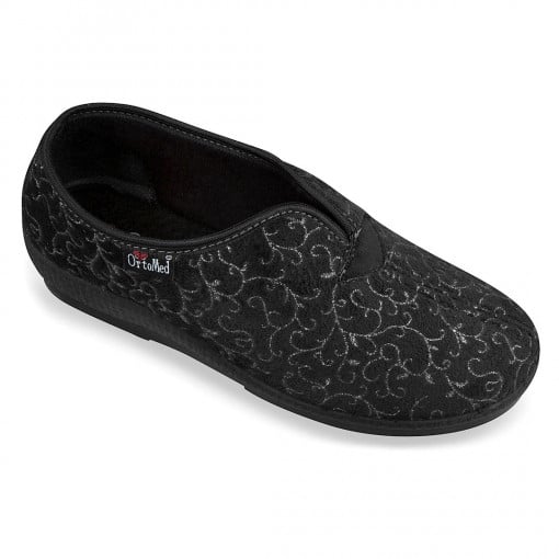 Pantofi confort, calapod lat, negri, dama, OrtoMed 621-C141