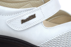 Pantofi confort, piele stretch, PodoWell Saga alb perla reglabili cu arici