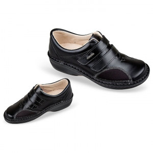 Pantofi confort, piele si stretch, OrtoMed 3750 012-P134-T77 negri
