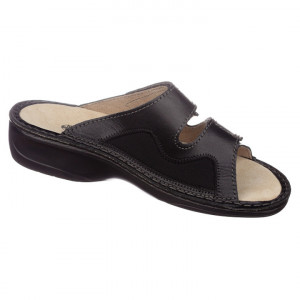 Papuci confort, piele si stretch, OrtoMed 3701-012-P134 negru