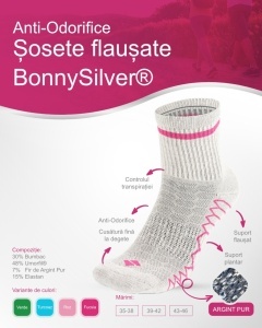Sosete flausate, cu 7% fir de argint pur, Bonny Silver 303K, gri cu fucsia
