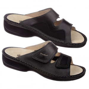 Papuci confort, piele si stretch, OrtoMed 3701-012-P134 negru