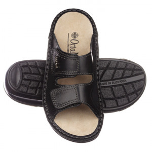 Papuci confort, piele si stretch, OrtoMed 3701-012-P134 negru
