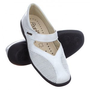Pantofi confort, piele stretch, PodoWell Saga alb perla calapod lat