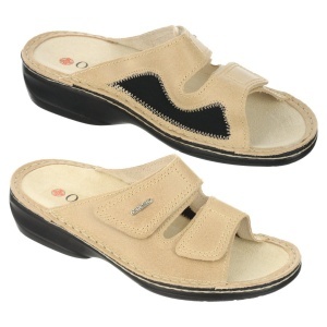 Papuci confort, piele si stretch, OrtoMed 3701-P170 bej