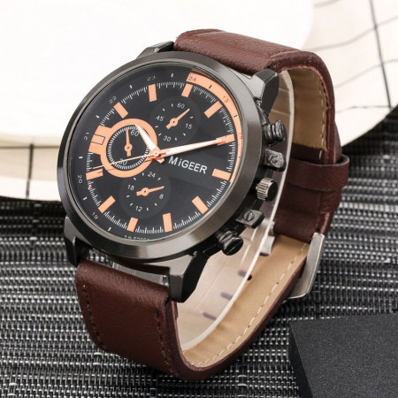 Set cadou cu ceas barbatesc Migeer Casual maro si bratara vintage