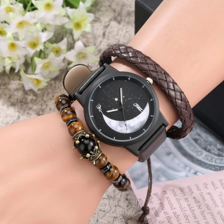 Set cadou cu ceas barbatesc Moonwalk si doua bratari elegante