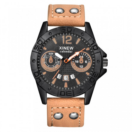 Ceas barbatesc Xinew light brown calendar