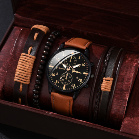 Set cadou cu ceas barbatesc Geneva XR4879BR si trei bratari elegante