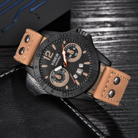 Ceas barbatesc Xinew light brown calendar