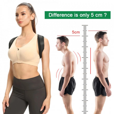 Suport (ham) corector pentru spate cu bretele ajustabile, unisex, negru pentru adulti