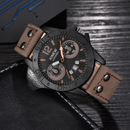 Ceas barbatesc Xinew brown calendar