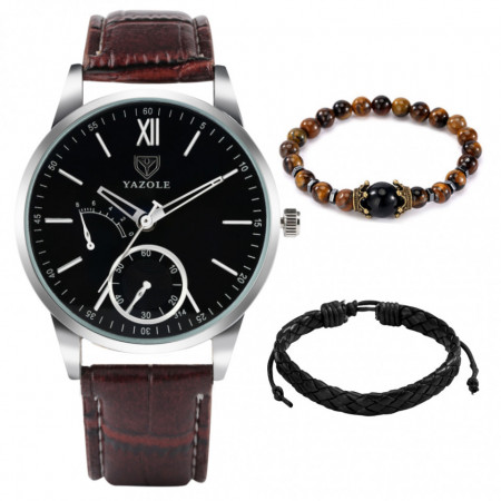 Set cadou cu ceas barbatesc Yazole TZ046 si doua bratari elegante