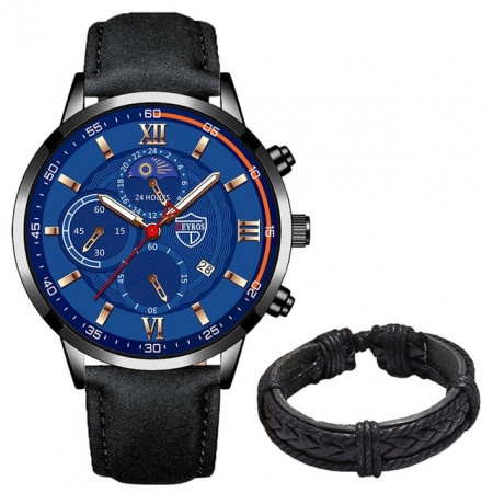 Set cadou cu ceas barbatesc Deyros albastru DS1637 si bratara eleganta