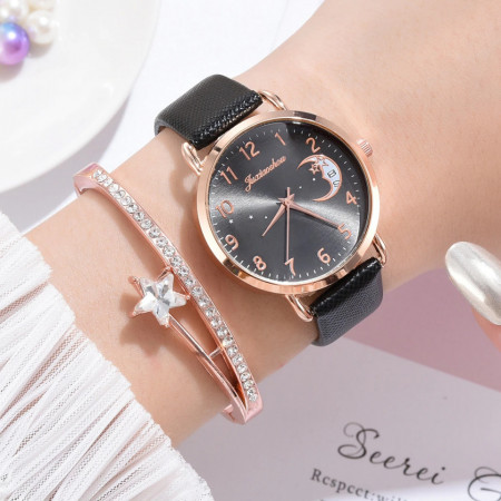 Set cadou cu ceas de dama Fulaida negru XR4379 si bratara eleganta
