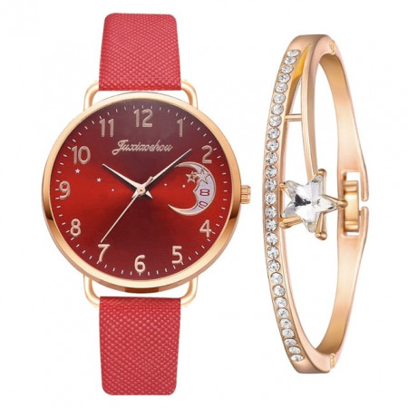 Set cadou cu ceas de dama Fulaida rosu XR4379 si bratara eleganta