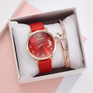 Set cadou cu ceas de dama Fulaida rosu XR4379 si bratara eleganta